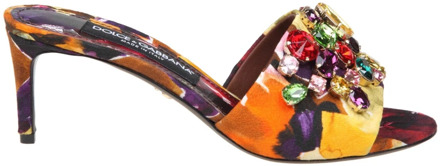 Dolce & Gabbana Multicolor Brokaat Slipper met Gekleurde Stenen Dolce & Gabbana , Yellow , Dames - 39 Eu,38 Eu,38 1/2 Eu,36 Eu,37 EU