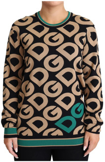 Dolce & Gabbana Multicolor DG Mania Wool Crewneck Sweater Dolce & Gabbana , Green , Dames - XS