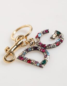 Dolce & Gabbana Multicolor Kristallen DG Logo Gouden Sleutelhanger Charm Sleutelhanger