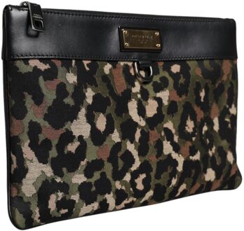 Dolce & Gabbana Multicolor Luipaard Jacquard Print Logo Plaque Pouch Tas Veelkleurig