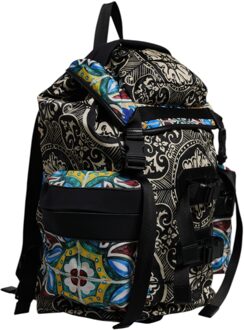 Dolce & Gabbana Multicolor Maiolica Print Nylon Rugzak Tasche Veelkleurig