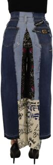 Dolce & Gabbana Multicolor Patchwork DG Mode Wijde Spijkerbroek voor Dames Veelkleurig