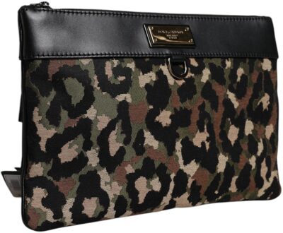 Dolce & Gabbana Multikleuren Luipaard Jacquard Print Logo Plaque Pouch Tas Veelkleurig