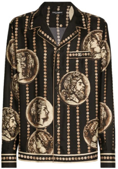 Dolce & Gabbana Muntdruk Twill Zijden Overhemd Dolce & Gabbana , Black , Heren - 3XL
