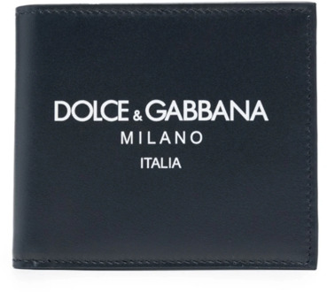 Dolce & Gabbana Navy Blue Embossed Logo Leren Portemonnee Dolce & Gabbana , Blue , Heren - ONE Size