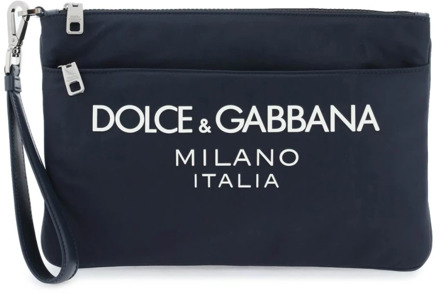 Dolce & Gabbana Nylon Pouch met Rubberen Logo Dolce & Gabbana , Blue , Heren - ONE Size