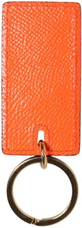 Dolce & Gabbana Oranje Kalfsleren Logo Metaalringen Sleutelhanger - maat
