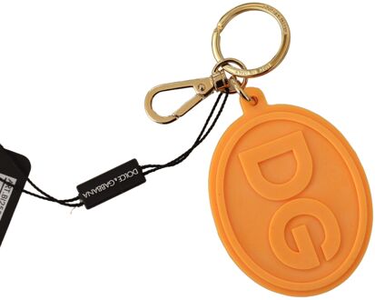 Dolce & Gabbana Oranje Rubber DG Logo Gouden Messing Metaal Heren Sleutelhanger