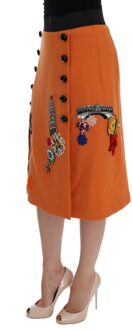 Dolce & Gabbana Oranje Wol Kristal Paillette Applicaties Rok - maat