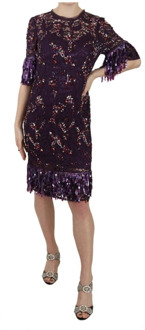 Dolce & Gabbana Paarse bloemen kanten jurk met kristallen Dolce & Gabbana , Purple , Dames - S