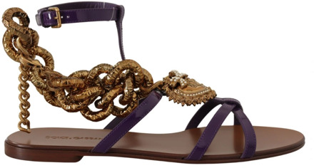Dolce & Gabbana Paarse Leren Devotion Platte Sandalen Dolce & Gabbana , Purple , Dames - 36 Eu,36 1/2 Eu,38 1/2 Eu,39 Eu,39 1/2 Eu,37 1/2 Eu,35 1/2 EU