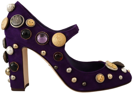 Dolce & Gabbana Paarse Suède Versierde Mary Jane Schoenen Dolce & Gabbana , Purple , Dames - 39 EU