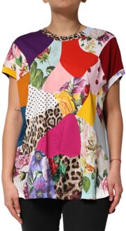 Dolce & Gabbana Patches bloemenprint T-shirt - maat EU 40 / UK 12 Lichtroze
