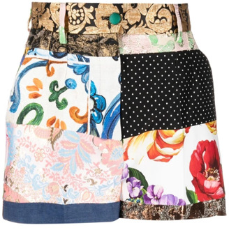 Dolce & Gabbana Patchwork Print Hoge Taille Shorts Dolce & Gabbana , Multicolor , Dames - 2XS
