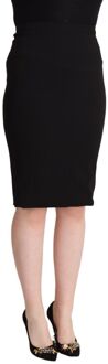 Dolce & Gabbana Pencil Rok Knie Lang Stretch Wol Zwart - EU 40 / UK 12