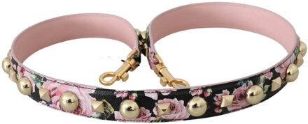 Dolce & Gabbana Pink Bloem Leather Stud Accessoire Schouder damesriem Zwart