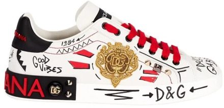 Dolce & Gabbana Portofino sneakers met borduurwerk en studs Dolce & Gabbana , White , Heren - 40 1/2 EU