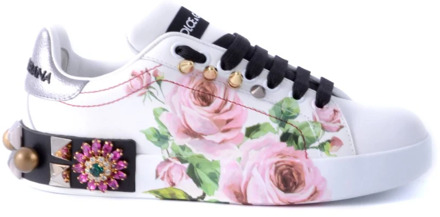 Dolce & Gabbana Portofino Sneakers voor Dames met Applicaties Dolce & Gabbana , White , Dames - 35 EU