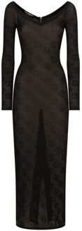 Dolce & Gabbana Prachtige Maxi Jurk met V-Hals en Achtersplit Dolce & Gabbana , Black , Dames - M,S,Xs,2Xs