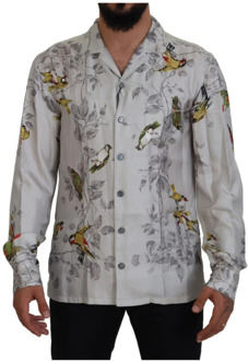 Dolce & Gabbana Prachtige Zijden Shirt met Vogelprint Dolce & Gabbana , White , Heren - M,S,Xs