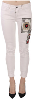 Dolce & Gabbana Queen Of Hearts Witte Skinny Jeans Dolce & Gabbana , White , Dames - 2XS
