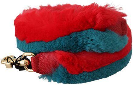 Dolce & Gabbana Red Blue Rabbit Fur Leather Shoulder Damesriem Zwart - One Size