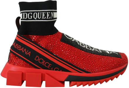 Dolce & Gabbana Rode Bling Sorrento Sneakers Sokken Schoenen Dolce & Gabbana , Red , Dames - 35 EU