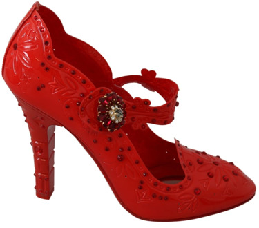 Dolce & Gabbana Rode Bloemen Kristallen Cinderella Hakken Schoenen Dolce & Gabbana , Red , Dames - 40 EU