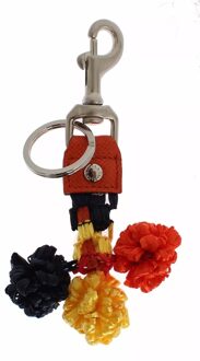 Dolce & Gabbana Rode Gele Raffia Leren Sluiting Vinder Sleutelhanger Sleutelring - maat Veelkleurig
