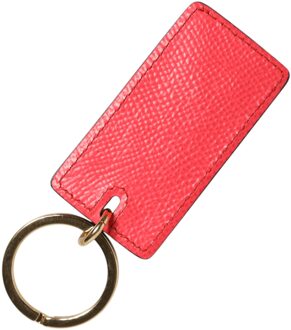 Dolce & Gabbana Rode Kalfsleren Logo Metalen Ring Heren Sleutelhanger Sleutelhangers - maat Rood