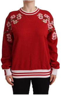 Dolce & Gabbana Rode Katoenen Crewneck Pullover Sweater Dolce & Gabbana , Red , Dames