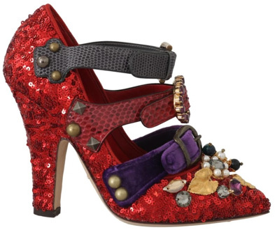 Dolce & Gabbana Rode Metalen Stud en Parel Mary Janes Dolce & Gabbana , Multicolor , Dames - 36 EU