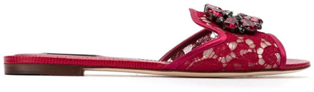 Dolce & Gabbana Rode Sandalen met Kristallen en Kant Dolce & Gabbana , Red , Dames - 35 Eu,37 EU
