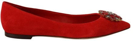 Dolce & Gabbana Rode Slip-On Flats met Kristallen Dolce & Gabbana , Red , Dames - 37 EU