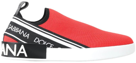 Dolce & Gabbana Rode Witte Platte Sneakers Loafers Schoenen - Rode Witte Platte Sneakers Loafers Dolce & Gabbana , Red , Heren - 40 EU