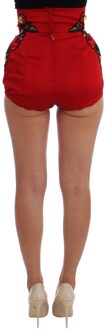 Dolce & Gabbana Rode Zijde Kristal Rozen Shorts Rood