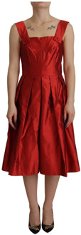Dolce & Gabbana Rode Zijden A-lijn Geplooide Midi Jurk Dolce & Gabbana , Red , Dames - Xs,2Xs,3Xs