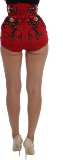 Dolce & Gabbana Rode Zijden Rozen Sicilië Shorts - maat Zwart