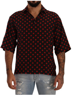 Dolce & Gabbana Rode Zwarte Zijden Polka Dot Shirt Dolce & Gabbana , Black , Heren - 4XL