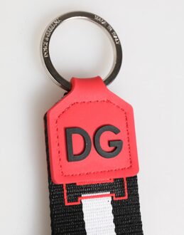 Dolce & Gabbana Rood-Wit DG Logo Polyester Messing Houder Sleutelhanger Sleutelschijfje - maat
