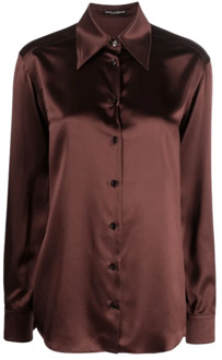 Dolce & Gabbana Roodbruine Zijden Overhemd met Satijnen Afwerking Dolce & Gabbana , Brown , Dames - M,S