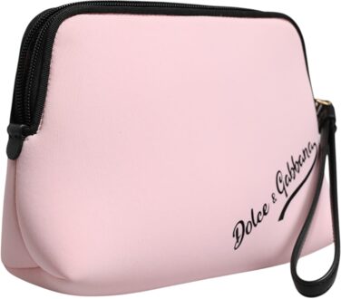 Dolce & Gabbana Roze Effen Nylon DG Logo Print Clutch Zip Borse Pouch Tas