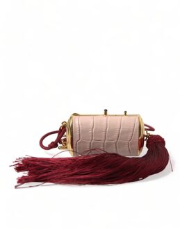 Dolce & Gabbana Roze Exotische Leren Mini Spiegel Sleutelhangertasje Make-up Tas - maat