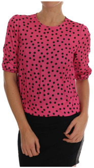 Dolce & Gabbana Roze gepolka dotte zijden blouse Dolce & Gabbana , Pink , Dames - 2Xs,3Xs