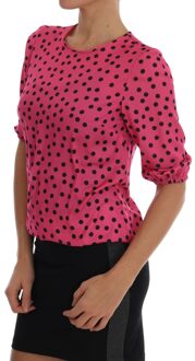 Dolce & Gabbana Roze Gestippelde Zijde Blouse Veelkleurig - XS