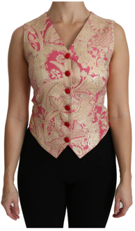 Dolce & Gabbana Roze Gouden Brokaat Waistcoat Vest Blouse Top Dolce & Gabbana , Yellow , Dames - 2XS