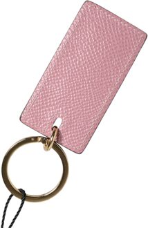 Dolce & Gabbana Roze Kalfsleren Logo Metaal Ring Heren Sleutelhanger Sleutelhanger - One Size