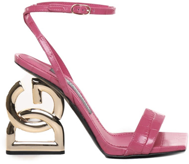 Dolce & Gabbana Roze Krokodillenprint Hoge Hak Sandalen Dolce & Gabbana , Pink , Dames - 37 1/2 EU