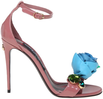 Dolce & Gabbana Roze lakleren sandalen met bloemenborduursel Dolce & Gabbana , Pink , Dames - 38 Eu,36 Eu,37 EU