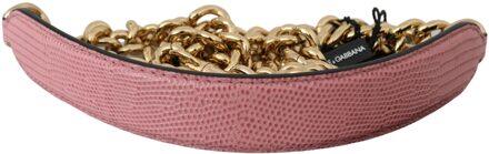 Dolce & Gabbana Roze Leer Goud Ketting Accessoire Schouderriem